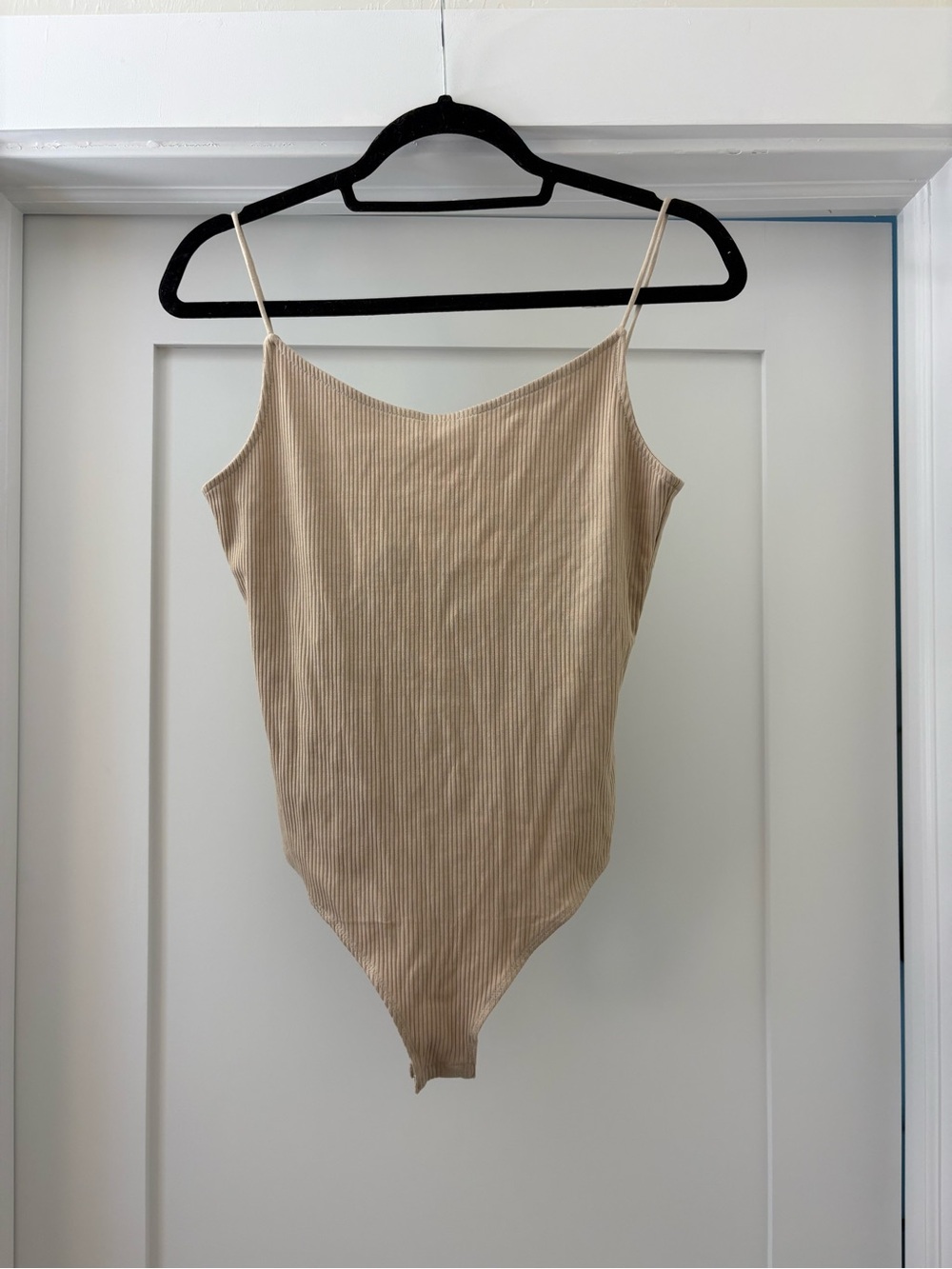 H&M NWT Ribbed Spaghetti Strap Bodysuit in Light Taupe